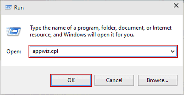type “appwiz.cpl”